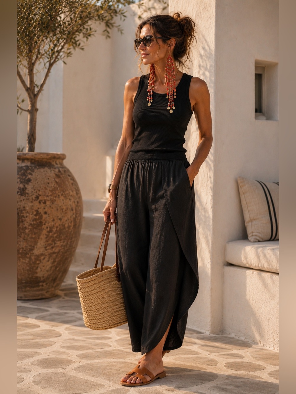 NWT Supply & Demand Black Linen Tulip Wrap Pants S